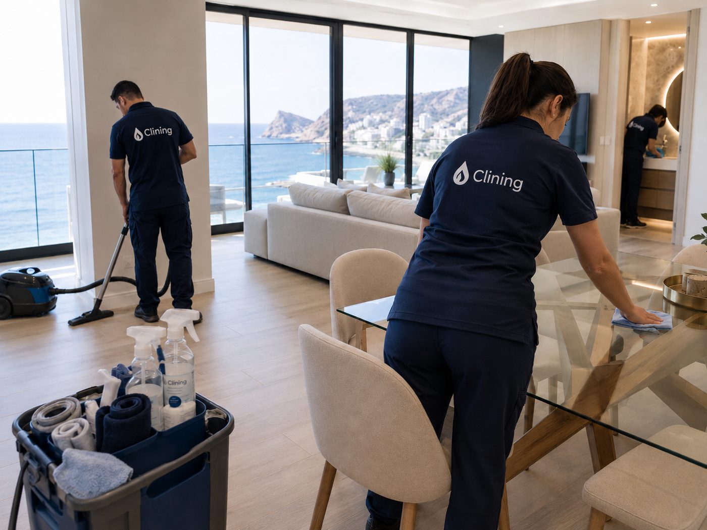 Equipo Clining haciendo reparaciones menores durante la limpieza