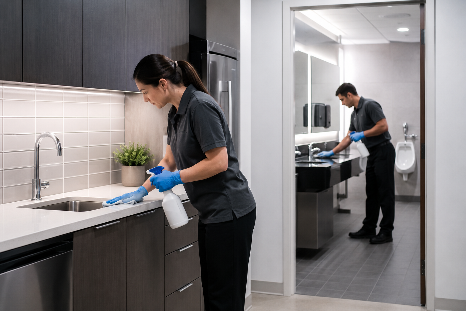 Ejecución del servicio de limpieza de baños y office